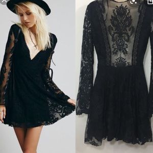 Free people black long sleeve dress with lace back